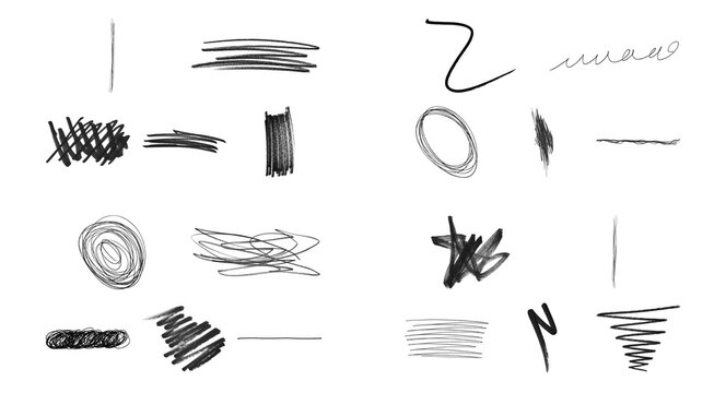 Hand drawn pencil strokes and scribble overlays isolated on transparent background for graphic design overlay element drawing sketch