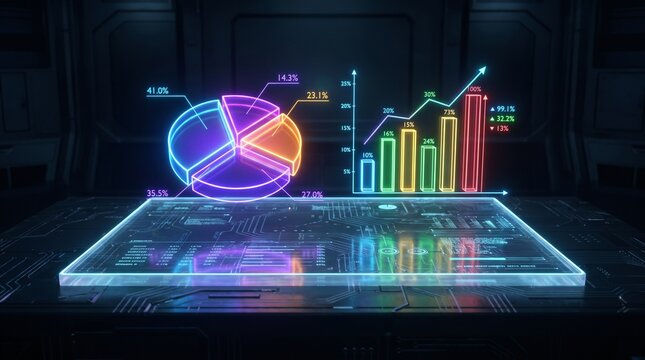 Futuristic Holographic Dashboard with Colorful Data Charts