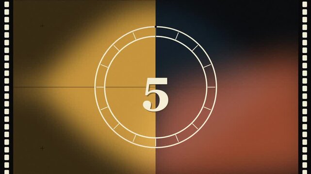 Vintage 16mm film countdown leader with retro aesthetic and aged texture for cinematic motion graphic projects 4K animation