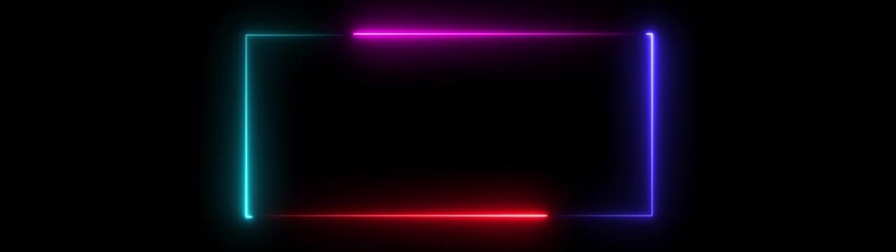 Abstract glowing neon light rectangle border frame animation. Square Rectangle picture frame icon. Motion graphics of four ton rectangle picture frame. seamless looping