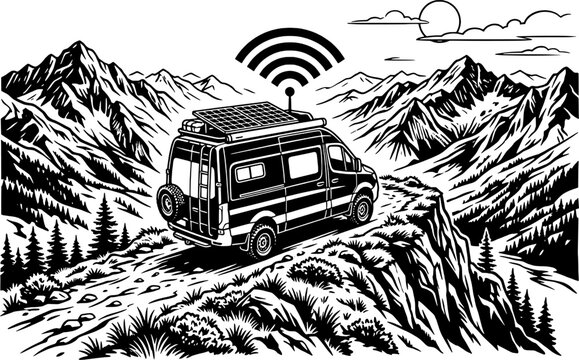 Isolated Eco Camper Van with Solar Panel Graphic Asset