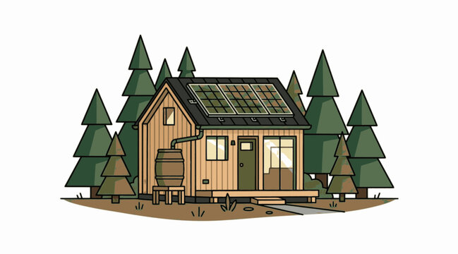Modern Sustainable Tiny House with Solar Panels Vector Illustration