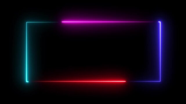 Abstract glowing neon light rectangle border frame animation. Square Rectangle picture frame icon. Motion graphics of four ton rectangle picture frame. seamless looping