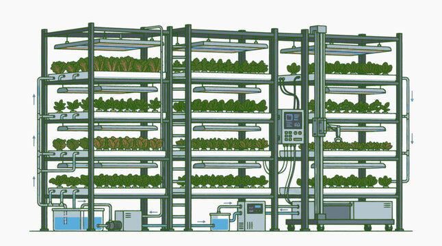 Isolated Sustainable Agriculture Vertical Farm Graphic Asset