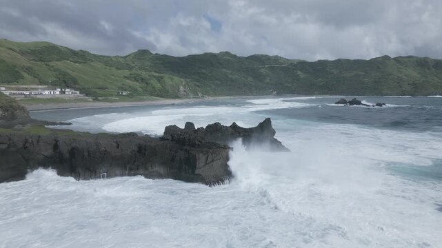 Large Waves Crash Into Rugged Coastline Of Batanes Islands