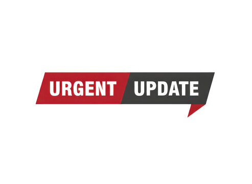 Urgent update bold text sign with red and black geometric banner design for important news announcement alert