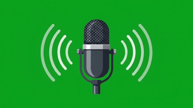 Flat microphone sound animation on green screen