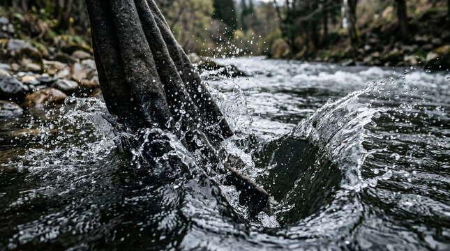 Elisha striking the waters of the Jordan River with Elijah's fallen cloak, parting the water to cross on dry ground.