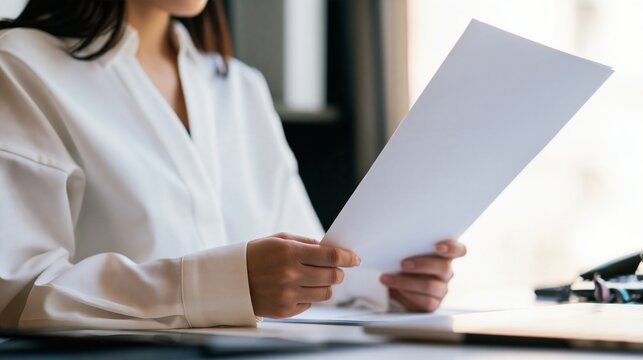 資料を両手でしっかりと保持し要点を分かりやすく解説する女性