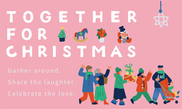 プレゼントを持つ家族で賑わう「TOGETHER FOR CHRISTMAS」バナーデザイン