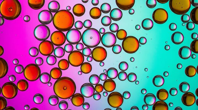 Colorful oil bubbles floating on gradient neon background