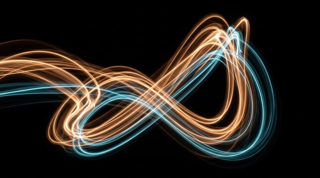 Abstract light trails flowing in infinity pattern with warm, cool tones