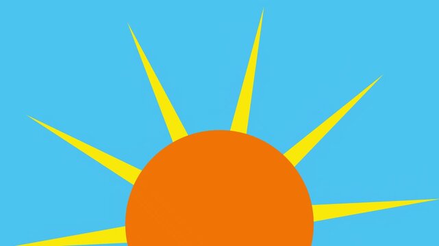 Minimalist animation background with a rising sun and morphing clouds in a flat vector style