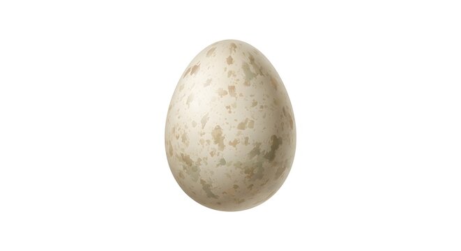 A natural speckled bird egg with unique brown spots resting alone on a minimalist white surface representing wildlife and Easter.