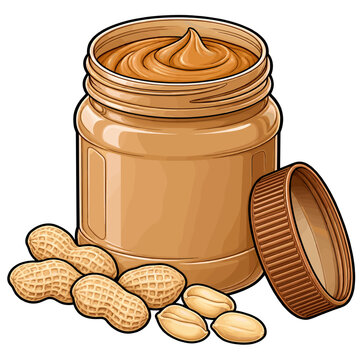 Open Peanut Butter Jar With Peanuts Vector Illustration on Transparent Background