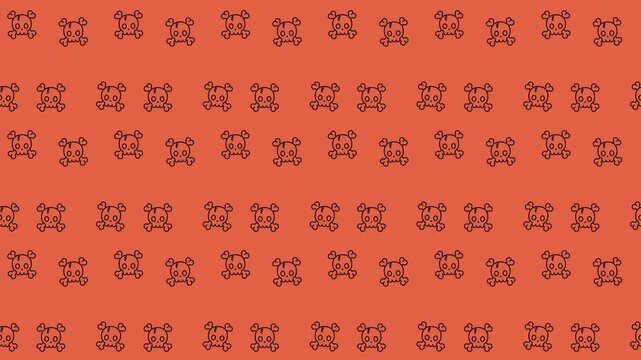 Repeated brown skull icons on vibrant orange background. Suitable for halloweenthemed designs, horrorthemed projects, or spooky merchandise. Halloween background