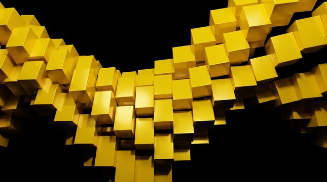 Cubes of Gold Rendered in a Rhythmic Flowing Wave Pattern for High Tech Background