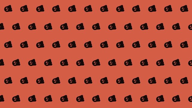 Bold, graphic animal motif pattern with repeated black head shapes on an orange background. Suitable for textile designs or brand packaging. Halloween background