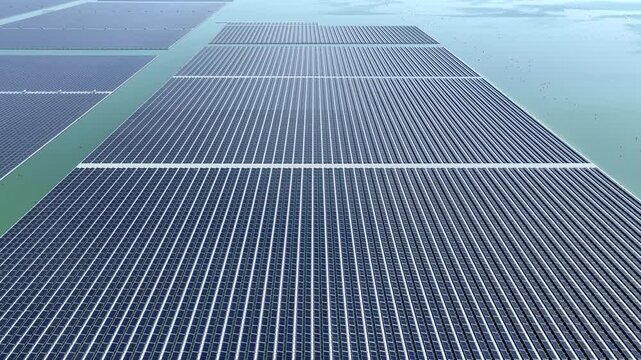 Aerial view of neatly arranged solar photovoltaic panel arrays