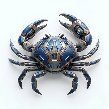 Futuristic Robotic Crab with Metallic Blue Armor.