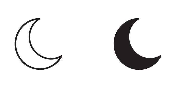 crescent moon icons in Minimalist contrasting line and filled styles for graphic design projects