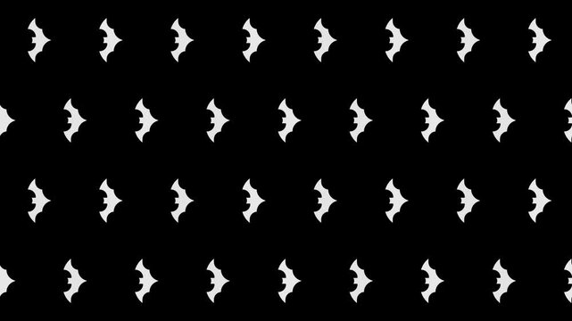 Dark, geometric bat silhouettes create a striking pattern against a white and black background, ideal for halloween designs and spooky themes.
