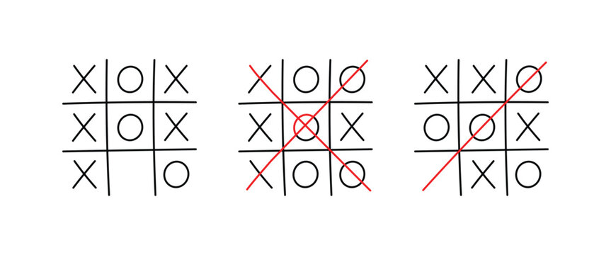 Tic Tac Toe Icon Set &ndash; Game Board and Winning Strategy Vector