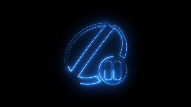 Glowing blue neon rugby ball icon with pause button
