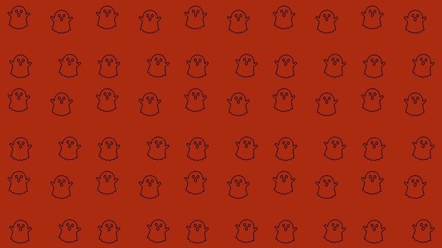 Many small dark ghost outlines create a uniform pattern on a dark red background. Suitable for halloweenthemed designs. Ghost halloween background