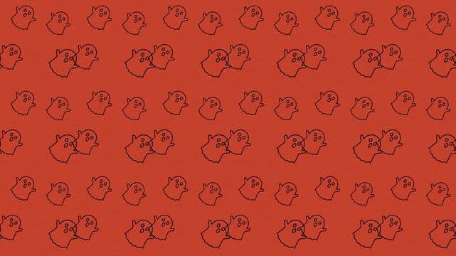 Cute halloween festive pattern with black ghost outlines on orange background. Perfect for spooky holiday decorations, party invitations, and festive designs.