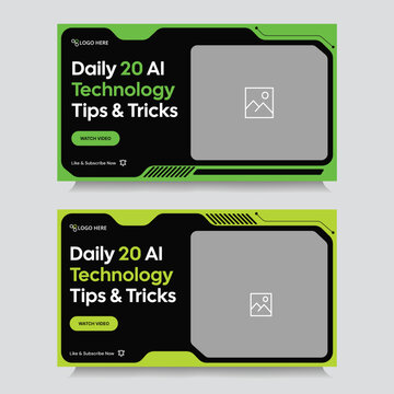 Daily technology tips and tricks video thumbnail set banner design, Neon Cyberpunk YouTube Thumbnail Template