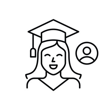 Woman in graduate attire. Master degree, education and university. Pixel perfect, editable stroke vector icon