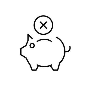 Savings prohibition, piggy bank and cross. Pixel perfect, editable stroke vector icon