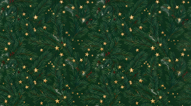 Golden stars pattern on dark green background illustration