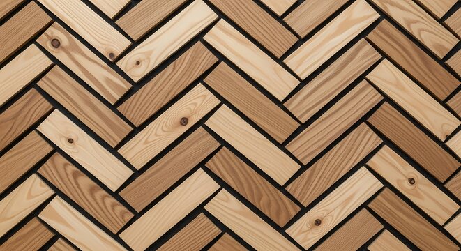 Natural hardwood flooring arranged in a classic zigzag herringbone pattern displaying rich grain textures throughout the durable planks forming a sturdy surface ideal for interior home design