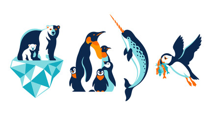 Arctic animals set with polar bear penguin narwhal and puffin © Ustocker