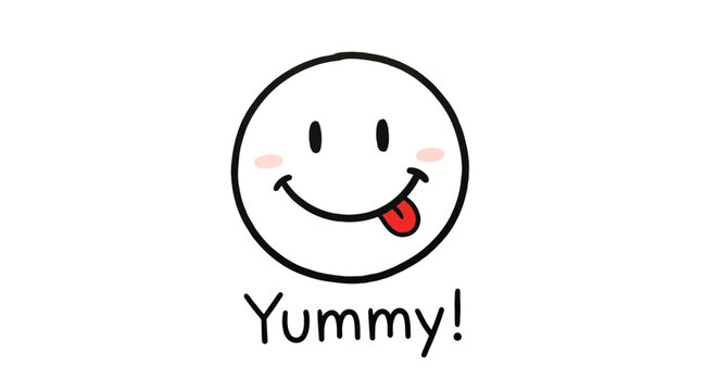 Hand drawn smiling face with tongue out on a white background