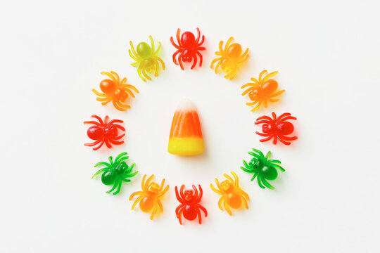 Halloween Gummy Spider Circle with Candy Corn Center