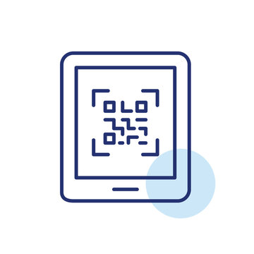 Scan qr code on tablet, digital workflow, remote access. Pixel perfect, editable stroke vector icon