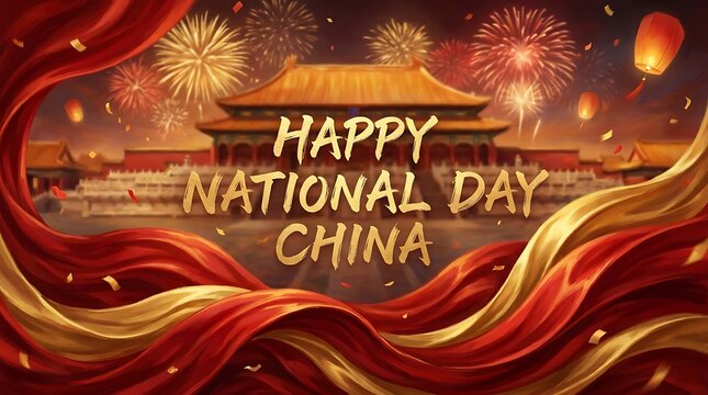 Spectacular fireworks celebrate china's national day with traditional architecture and vibrant festive decorations