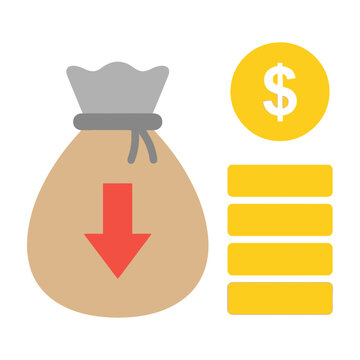Money bag with downward arrow and dollar sign
