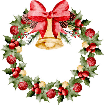 Watercolor Illustration of Christmas Wreath