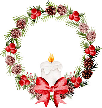 Watercolor Illustration of Christmas Wreath