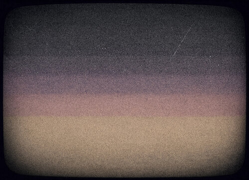 CRT screen texture with soft static and muted horizontal bands fills frame. Retro display surface shows grainy scanline noise and worn glow, creating nostalgic analog mood for design backgrounds.