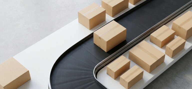 Minimalist Delivery Box on Conveyor Belt