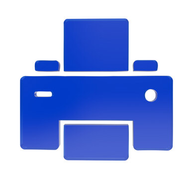 3D glossy blue printer icon isolated on white background for office and document printing concepts