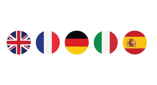 National flags of united kingdom france germany italy and spain on white