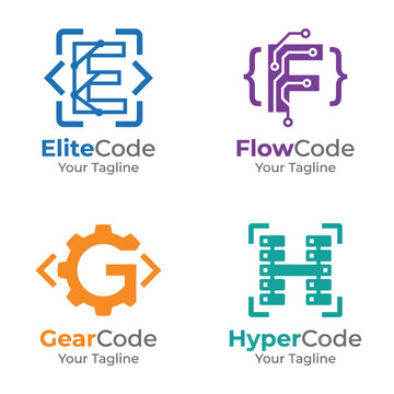 A collection of four unique logos for coding services, showcasing a blend of creativity and technical precision to attract a modern tech-savvy audience.