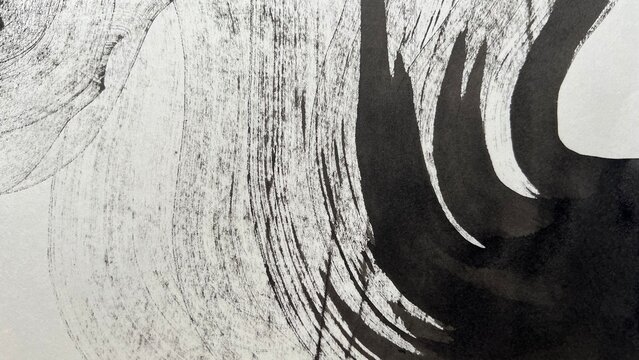 washi-textured background material, large water flow drawn in ink, monochrome curved lines, big wave lines