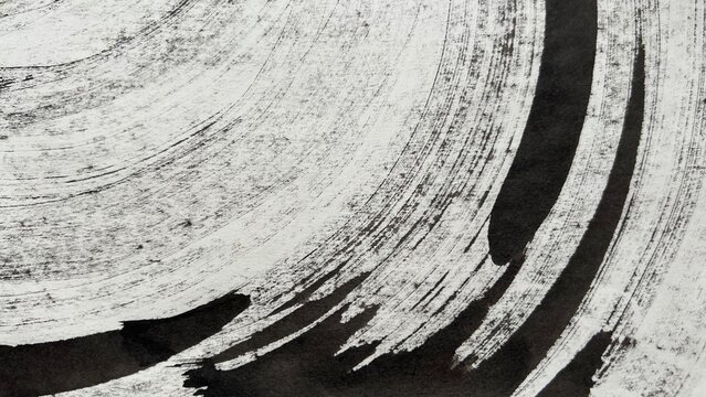 washi-textured background material, large water flow drawn in ink, monochrome curved lines, big wave lines